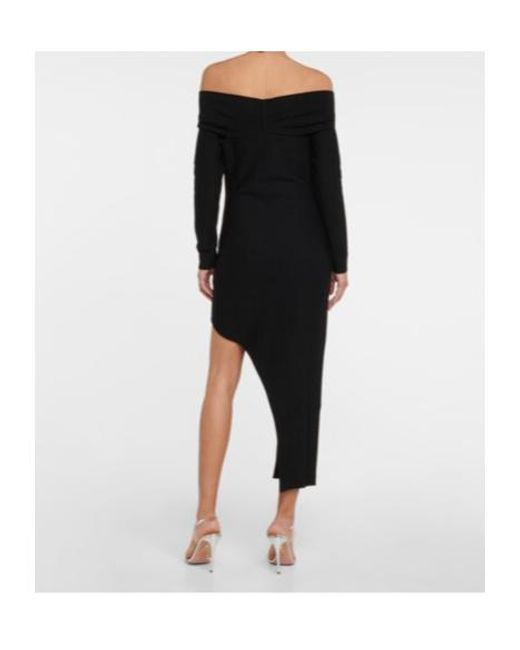 Safiyaa Black Belle Off-Shoulder Knit Midi Dress