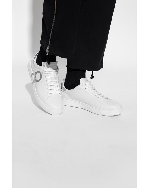 Ferragamo White Gancini-Print Lace-Up Sneakers for men