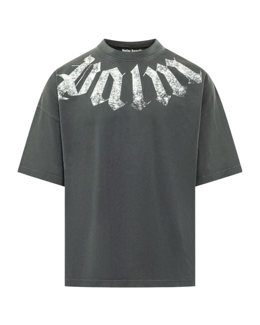 Palm Angels Gray Big Neck Logo T-Shirt for men