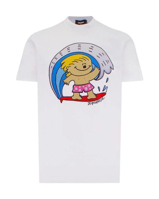 DSquared² White Graphic Printed Crewneck T-Shirt for men