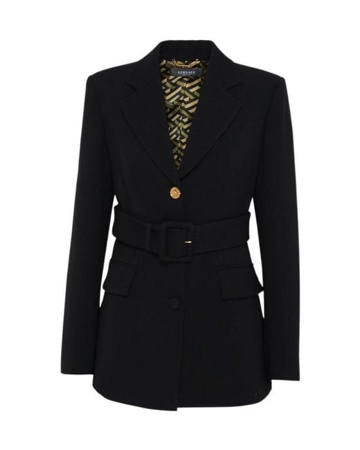 Versace Black Belted Waist Single-Breasted Blazer