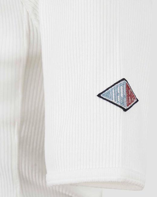 Bottega Veneta White Logo Embroidered Ribbed T-Shirt