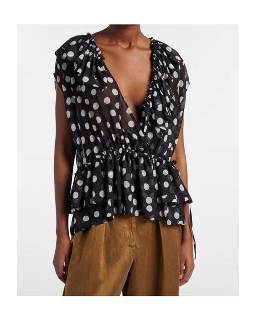Dries Van Noten Black Polka-Dot Ruffled Top
