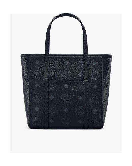 MCM Blue Logo Plaque Small Tote Bag