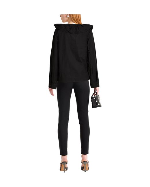 Ganni Black Solid-Color Long-Sleeve Ruched Top