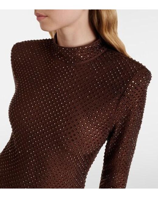 Self-Portrait Brown Crystal-Embellished Mesh Gown