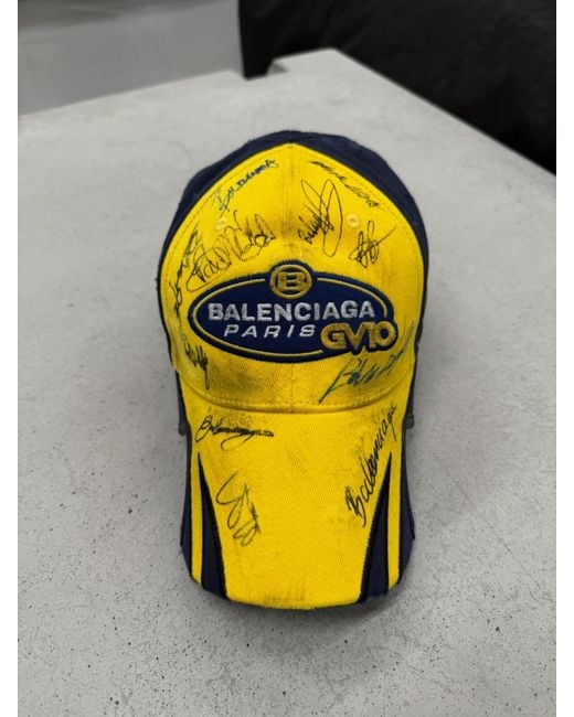 Balenciaga Signatures Distressed Baseball Cap in Yellow for Men | Lyst