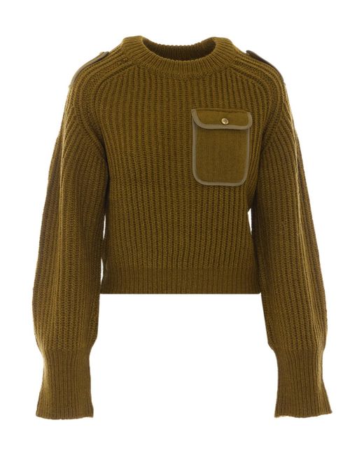 Pinko Green Chest Pocket Ribbed Sweater