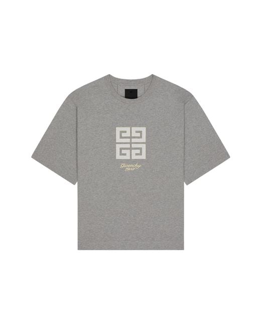Givenchy Men's Gray 4G Embroidered Crewneck T-Shirt