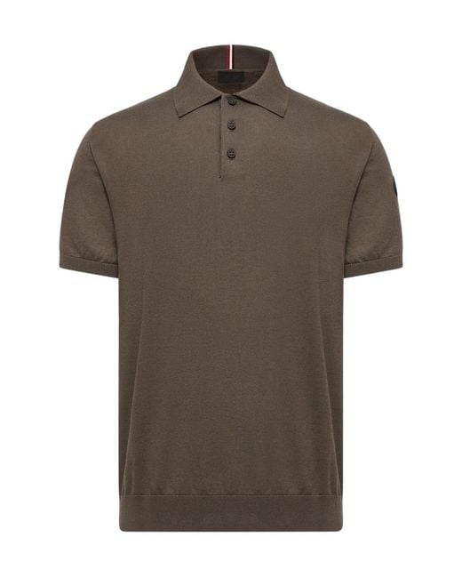 Moncler Brown Logo Cotton Knit Polo for men