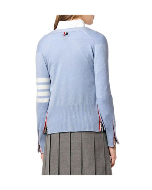 Thom Browne Blue 4-Bar V-Neck Cardigan