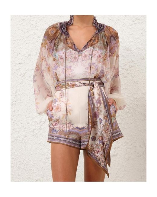 Zimmermann Pink Luna Billow Printed Blouse
