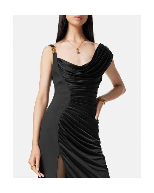 Versace Black Medusa Head Logo Plaque Side-Slit Maxi Dress