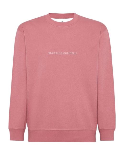 Brunello Cucinelli Pink Logo-Embroidered Sweatshirt for men