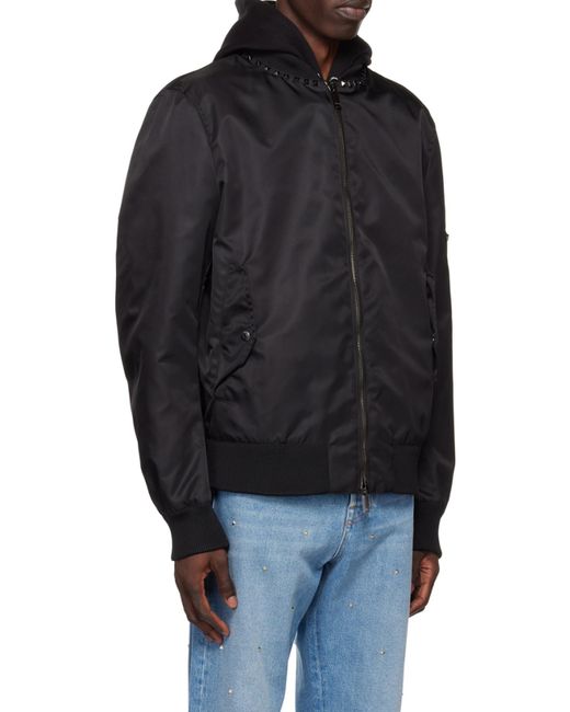 Valentino Black Stud Detailed Zip-Up Bomber Jacket for men