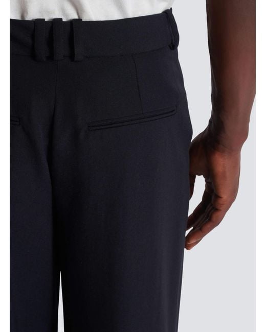 Balmain Black Wool Pleated Straight Trousers for men