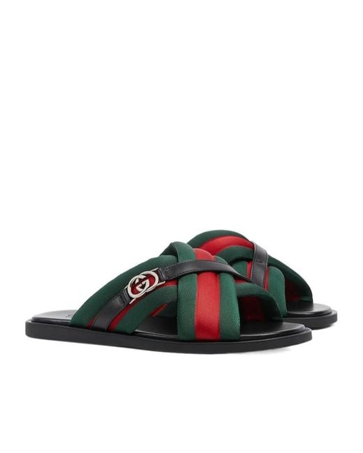 Gucci Green Interlocking G Web Sandals for men