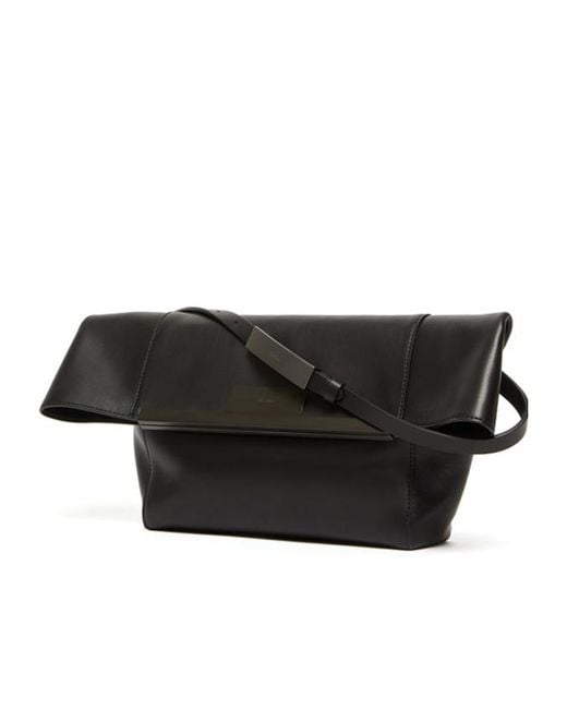 Max Mara Black Logo Engraved Foldover Top Clutch Bag