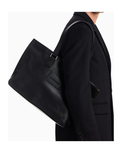 Emporio Armani Black Leather Tote Bag for men