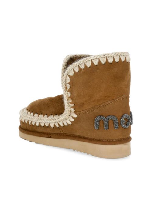 Mou Brown Logo-Patch Whipstitch-Detail Boots