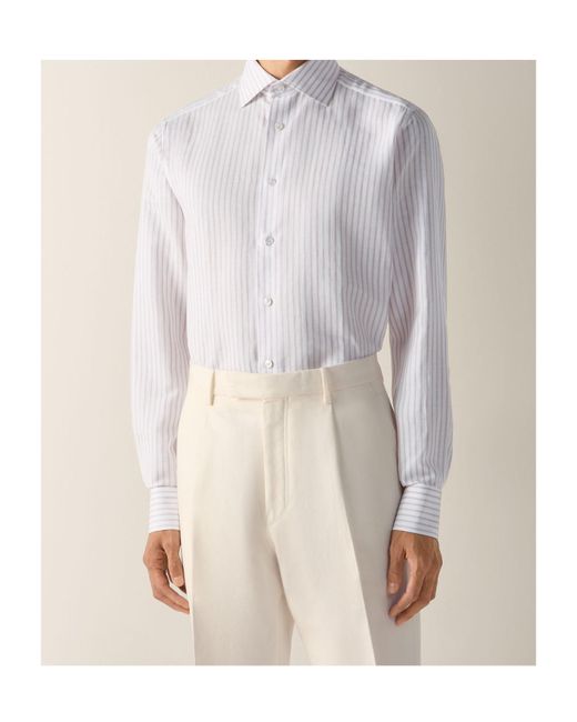 Zegna White Dark And Striped Cotton Linen And Silk Shirt for men