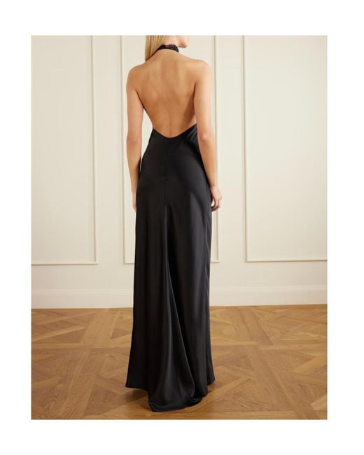 Nili Lotan Black Noemie Lace-Trimmed Silk-Satin Halterneck Midi Dress