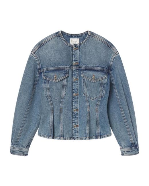FRAME Blue Paneled Peplum Denim Jacket