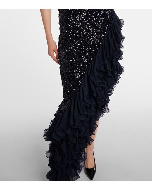ROTATE BIRGER CHRISTENSEN Blue Ruffled Sequined Dress