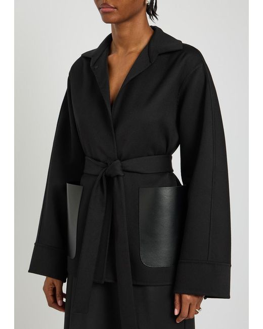 Alaïa Black Leather And Wool Wrap Jacket