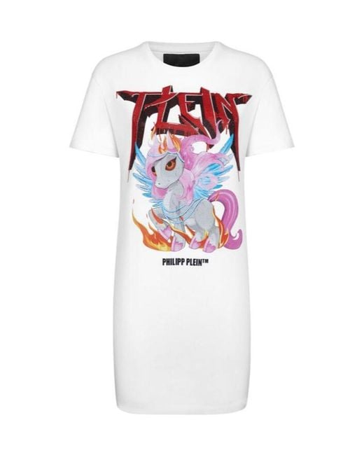 Philipp Plein White Logo Details T-Shirt Dress
