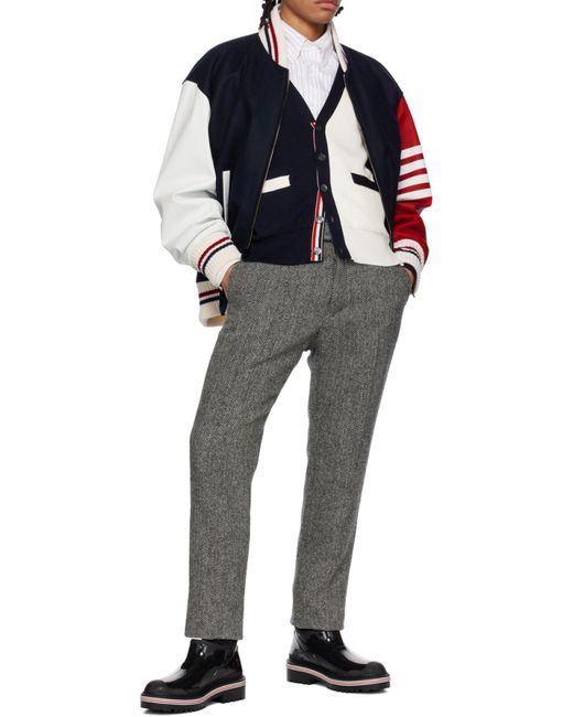 Thom Browne Black Stripe Trimmed Round-Toe Ankle Boots for men