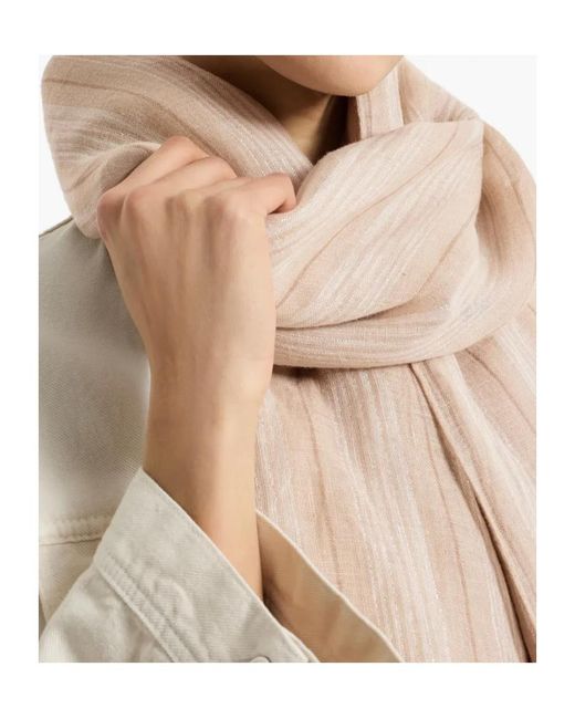 Brunello Cucinelli Natural Linen Scarf With Sparkling Regimental Stripes