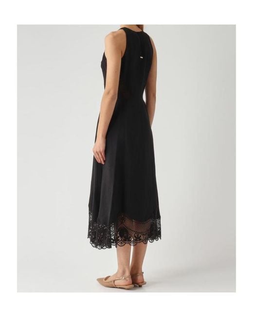 Twinset Black Lace-Trim Midi Dress