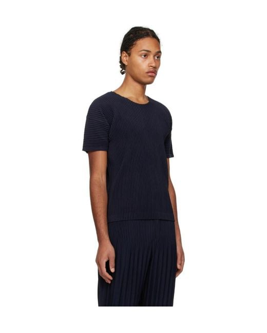 Homme Plissé Issey Miyake Blue Fully-Pleated Plissé T-Shirt for men