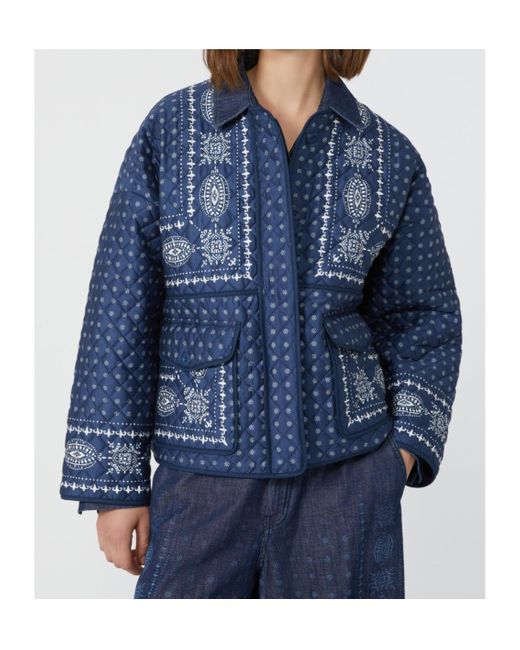 Weekend by Maxmara Blue Quilted Cotton Crew-Neck Jacket