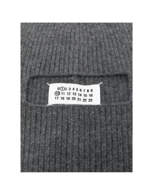 Maison Margiela Gray Logo-Patch Ribbed Beanie Hat for men