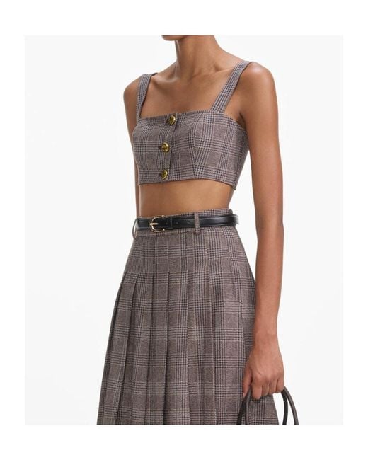 Self-Portrait Brown Checked Cropped Top