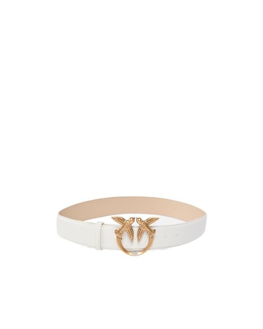 Pinko White Love Birds Buckled Belt