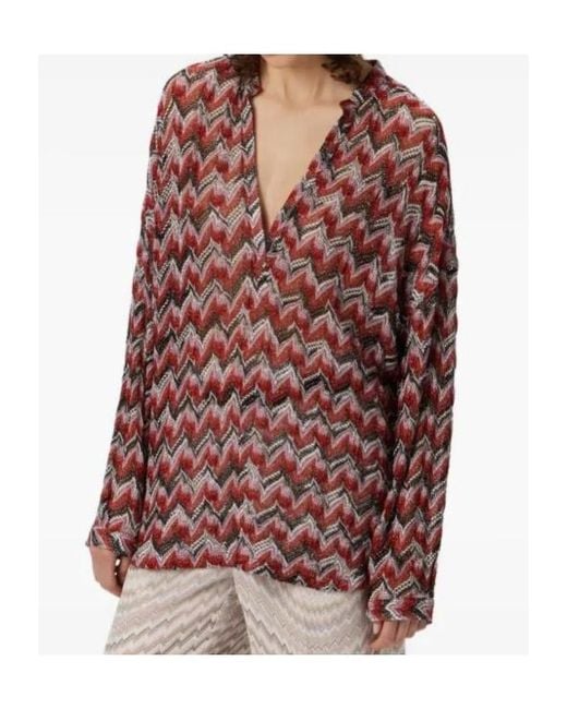 Missoni Red Chevron-Patterned V-Neck Knitted Top