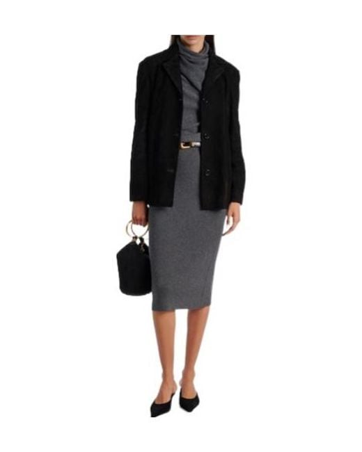 Nour Hammour Black Solid Suede Blazer