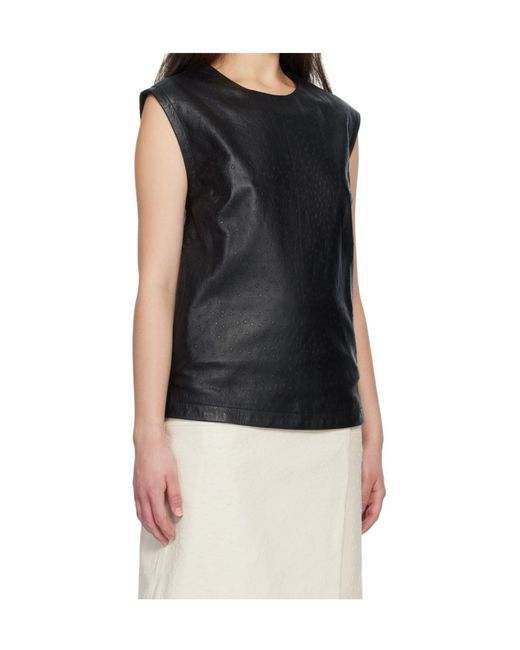 Loulou de Saison Black Fiza Ostrich-Effect Leather Top