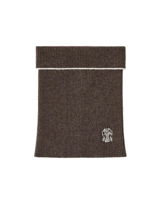 Brunello Cucinelli Brown Cashmere Rib Knit Neck Warmer for men