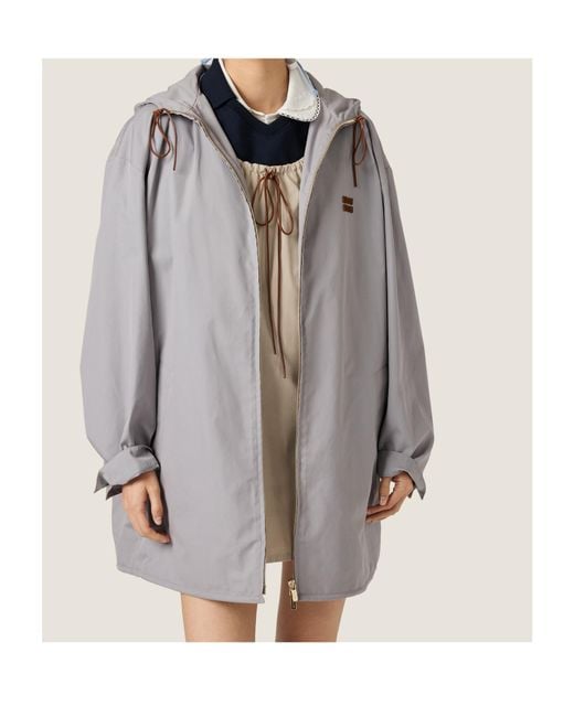 Miu Miu Gray Single-Breasted Panama Cotton Caban Jacket