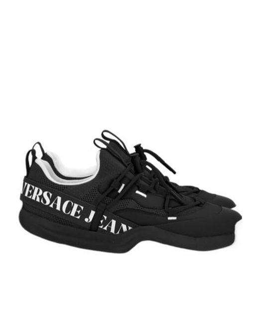 Versace Black Jeans Couture Logo Printed Low-Top Sneakers for men