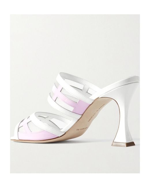 Manolo Blahnik White Two-Tone Patent-Leather Mules