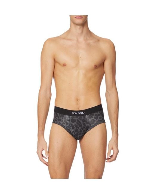Tom Ford Blue Logo Band Leopard Print Stretch Briefs for men