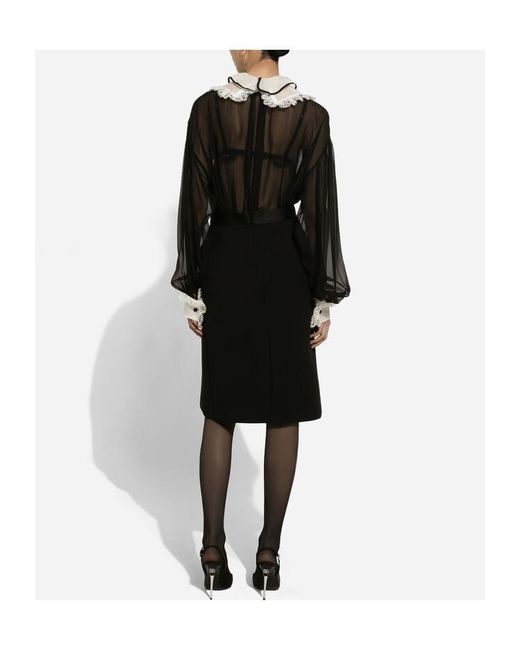 Dolce & Gabbana Black Ruffle Detailed Chiffon Shirt
