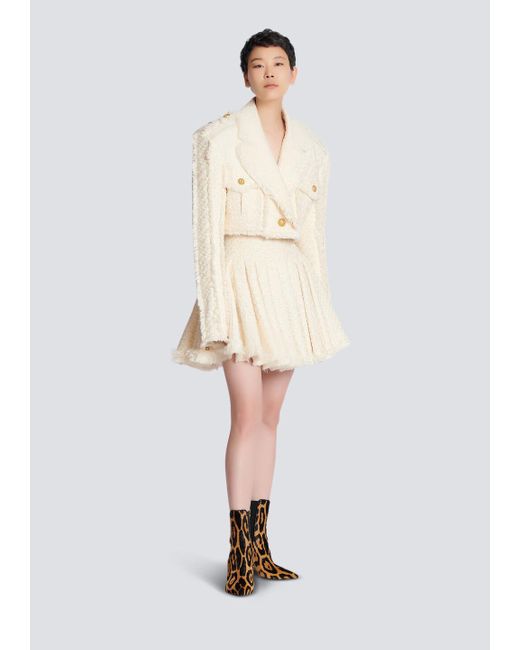 Balmain Natural Short Fringed Tweed Jacket