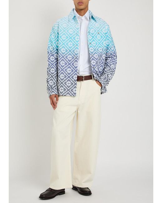 Casablanca Blue Logo-Monogrammed Woven Overshirt for men