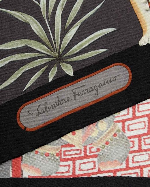 Ferragamo Pink Printed Silk Scarf